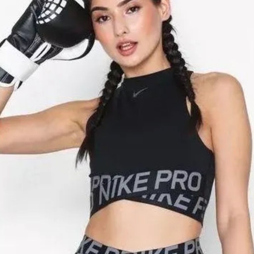 Nike Pro Intertwist Mesh Black Gray Crop Top Halter High Neck Size XS